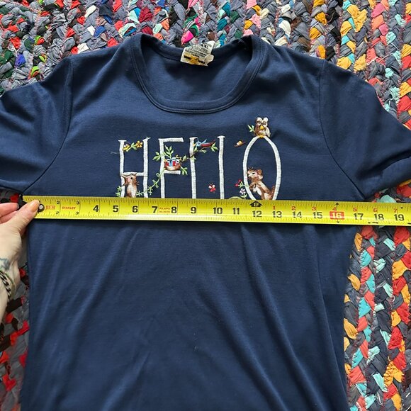 Vtg Cyn Les Blue Fall Hello Goodbye Fall Embroidery Long Sleeve Top Size Medium - Picture 15 of 16